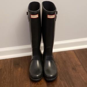 Black knee high Hunter boots